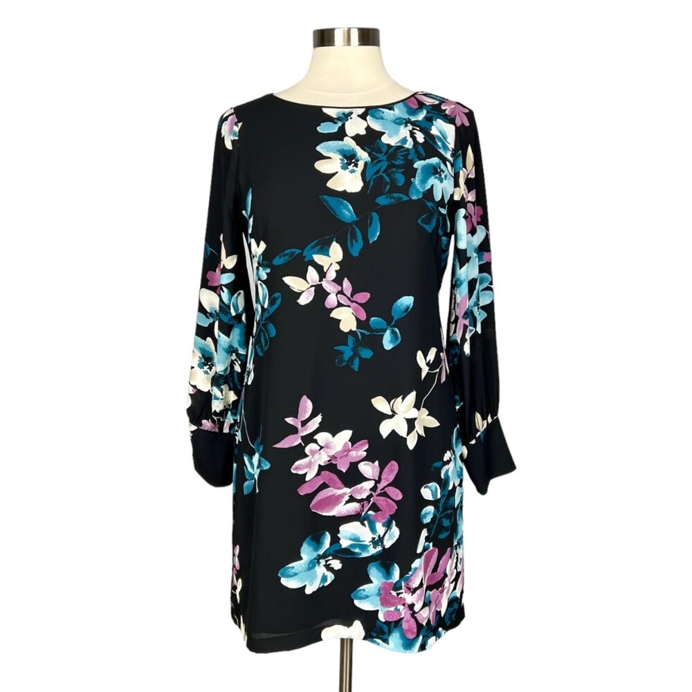 White House Black Market Womens Petite Floral Shift Dress Long Sleeve size 8P
